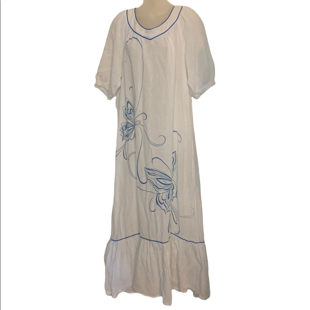 Vintage Kiyomi Hawaii Dress White with Blue Butterflies Sz L
